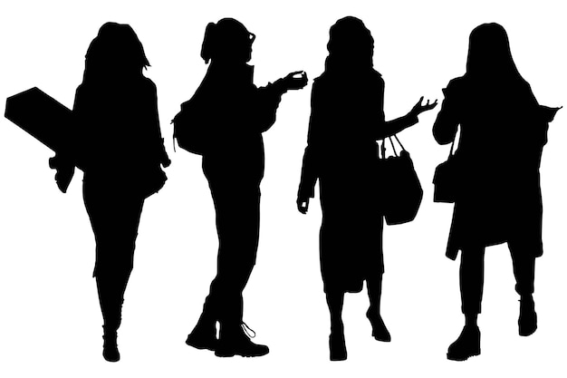 Group of Fashionable Shopping Bag with Silhouette Girls