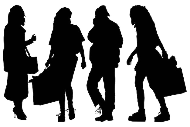 Group of Fashionable Shopping Silhouette Girls