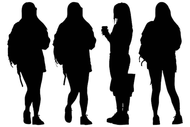 Group of fashionable silhouette girls with bag