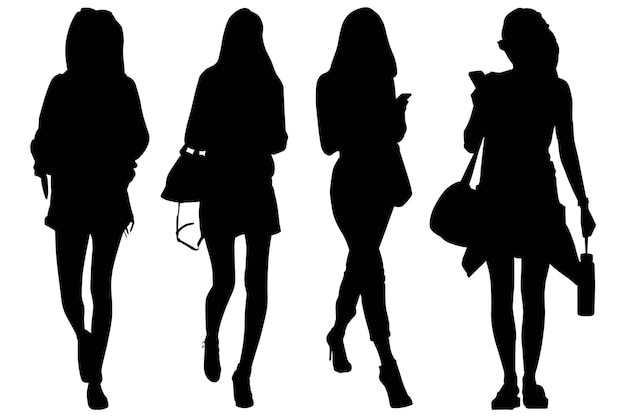 Group of fashionable silhouette girls with the bag