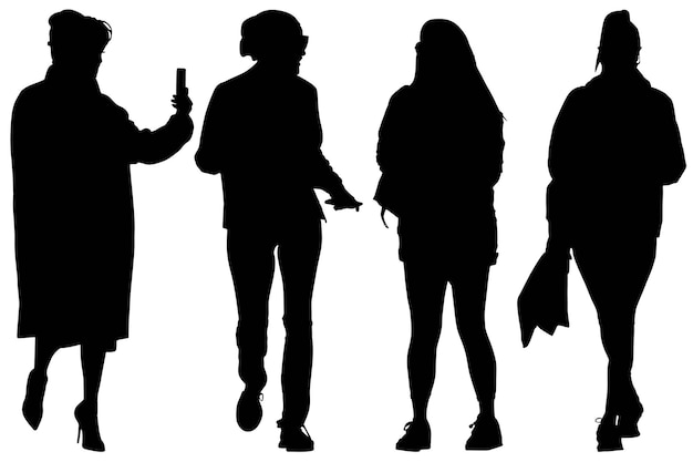 Group of fashionable silhouette girls