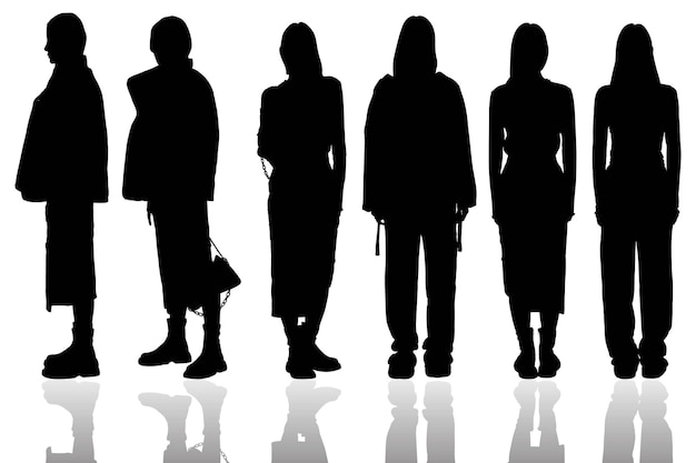 Group of Fashionable Silhouette Womens with Reflection Shadow