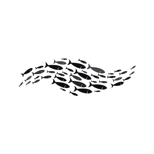 Group of fish shoaling schooling in sea silhouette