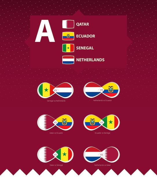 Group A of football tournament flags and match icon set