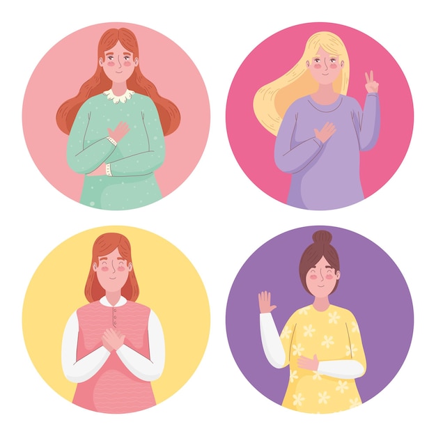 Group of four girls avatars characters  illustration 