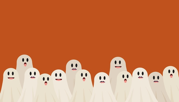 Vector group of ghosts an orange background copy space vector illustration halloween banner