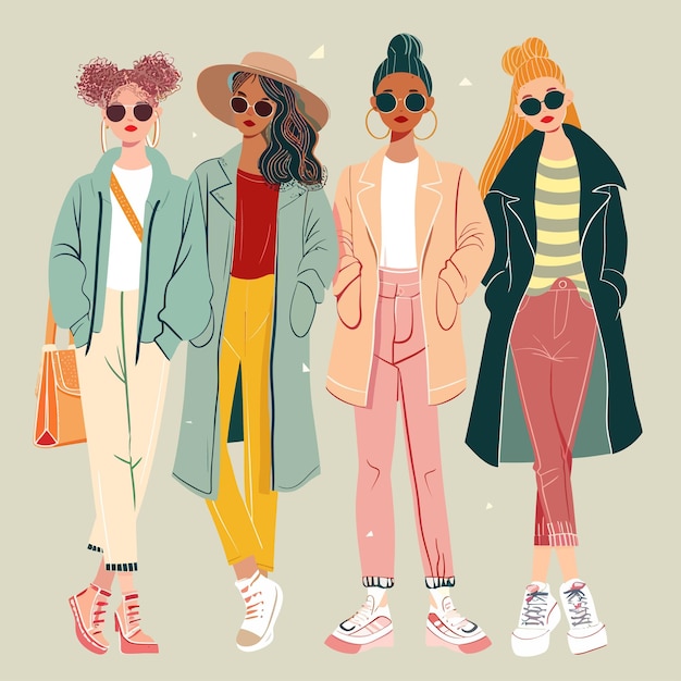 Vector a group of girls with sunglasses and a jacket that says the girl