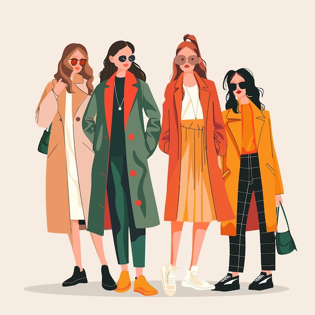 Vector a group of girls with sunglasses and a jacket that says the girl