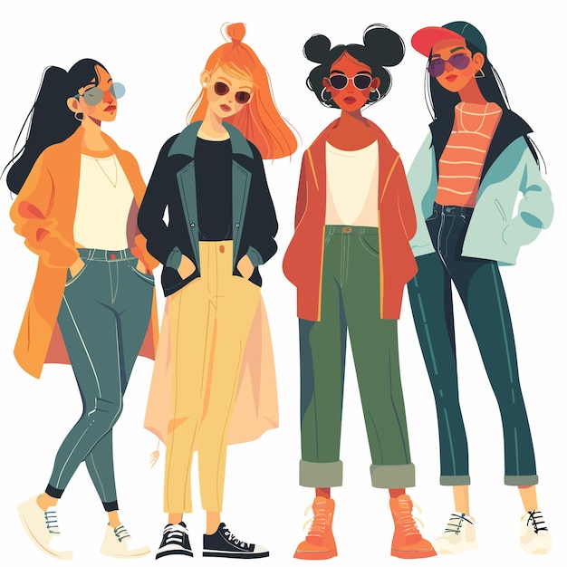 a group of girls with sunglasses and a jacket that says the girl