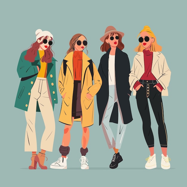 Vector a group of girls with sunglasses and a jacket that says the girl