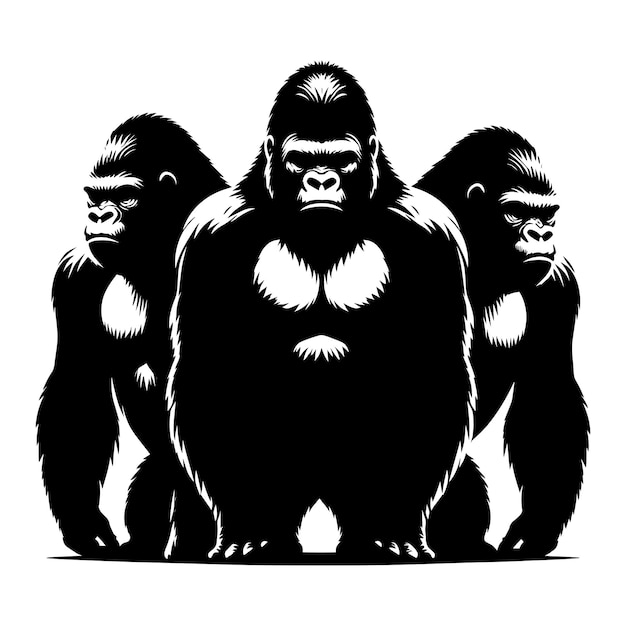 Vector group of gorilla silhouette isolated on white background minimalist gorilla vector