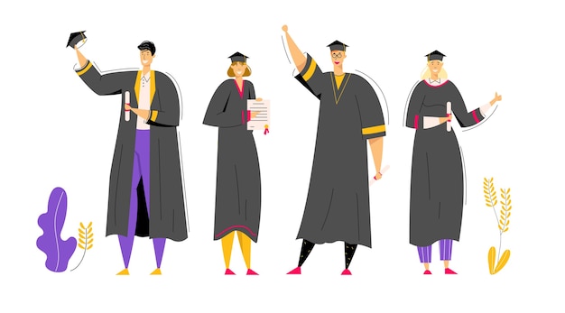 Group of Graduating Students with Diploma. Man and Woman Characters Graduation Education Concept. University Student College Graduate. 