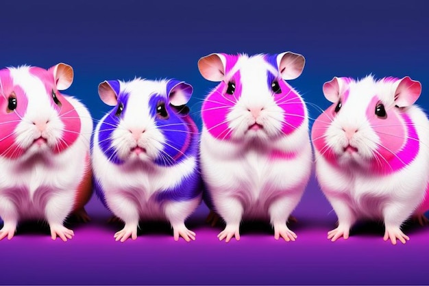 Vector a group of guinea pigs are all dressed up and one is wearing a purple and white headband