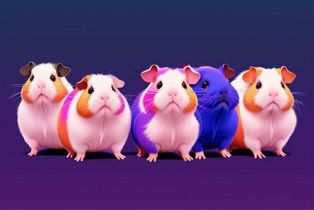 Vector a group of guinea pigs are lined up in a row