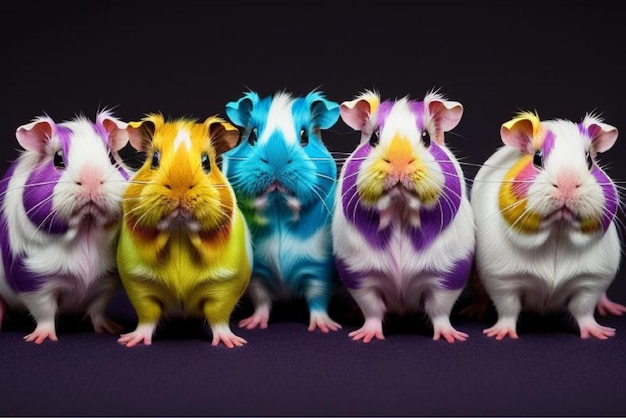 Vector a group of guinea pigs are lined up with their colorful bunnies