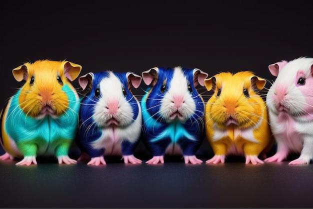 Vector a group of guinea pigs with one of them wearing a blue and pink body