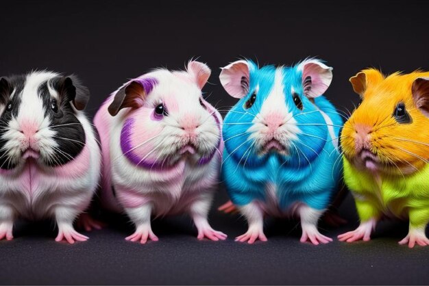 Vector a group of guinea pigs with a purple and pink body and a black background