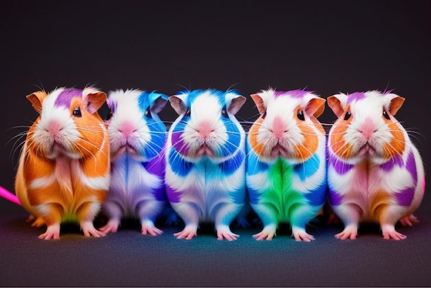 Vector a group of guinea pigs with the rainbow colors on their faces