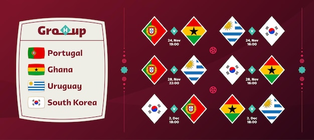 Group H national team Schedule matches in the final stage at the 2022 Football World Championship Vector illustration of world football 2022 matches