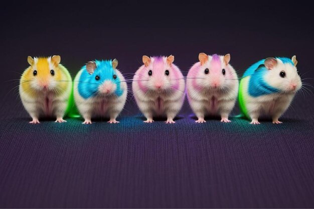 Vector a group of hamster figurines are lined up in a row