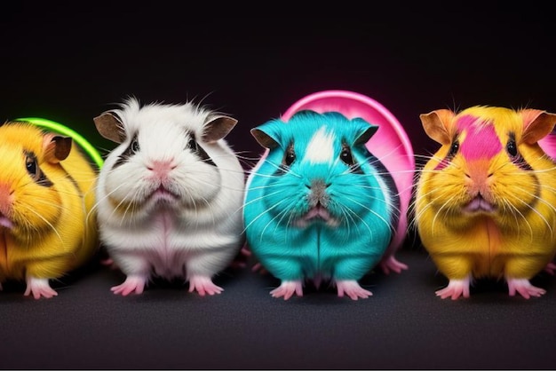 Vector a group of hamsters with a pink and blue light behind them