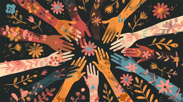 a group of hands that are together with the hands of people