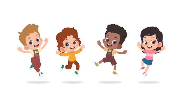 Group of happy children jumping