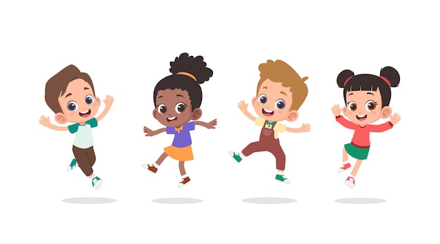 Group of happy children jumping