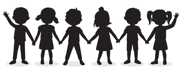 Group of happy cute Children boys and girls Silhouettes premium vector template