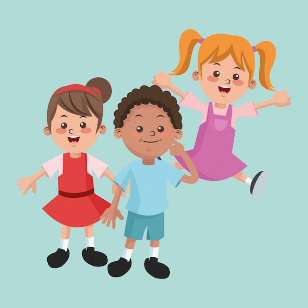 Group of happy girls and boys cartoon kids