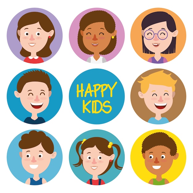 Group of happy kids characters