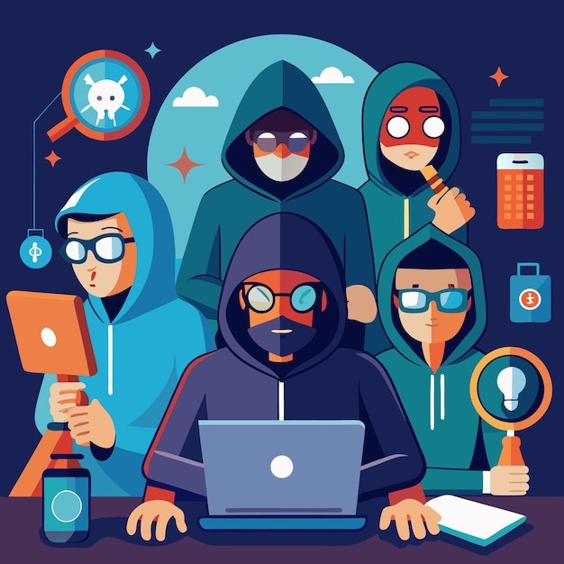 Group of Hooded and Masked Hackers Concealing Identities