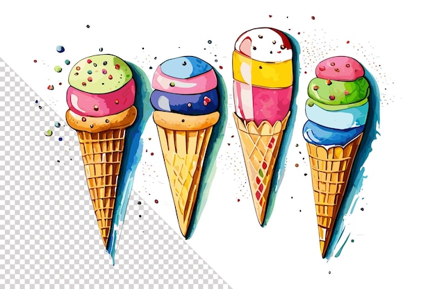 Vector a group of ice cream cones with different flavors on them.