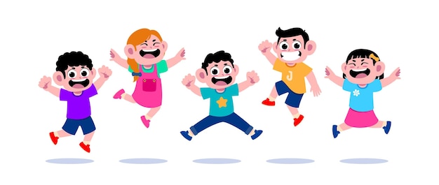 group of kids jumping and feel happy