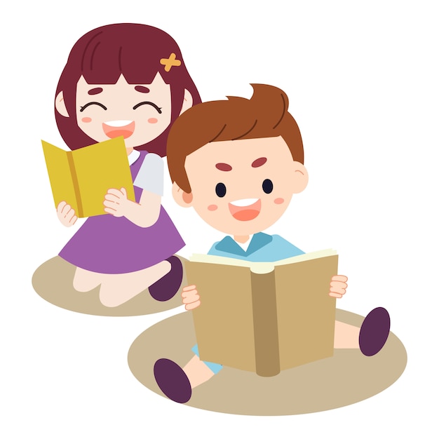 A group of Kids reading the book. Child doing a homework. boy and girl reading the book.