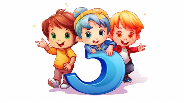 Vector a group of kids with a large letter a on a white background