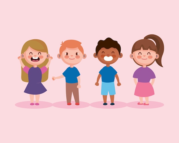 Group of little kids characters illustration design