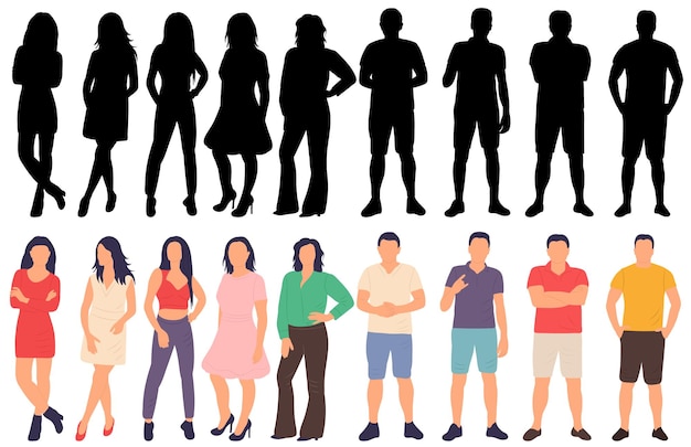 Group of men and women in flat style vector