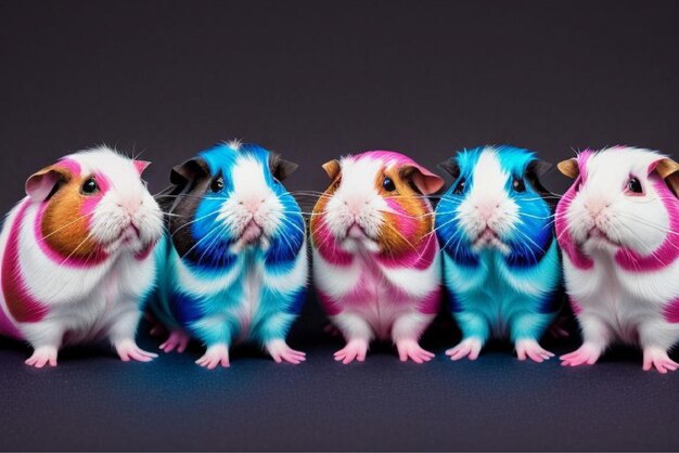 a group of mice with one pink and blue on the other