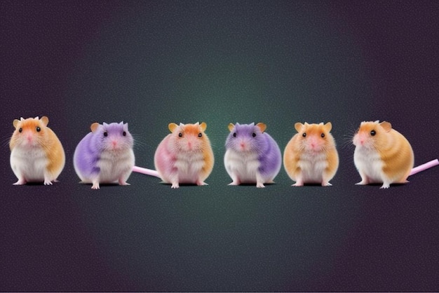 Vector a group of mice with one pink and purple fur