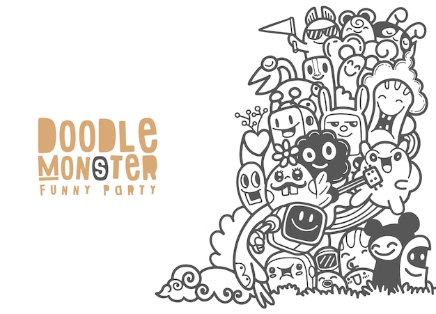 Group of  monster for your design. Template for advertising brochure. Funny doodle