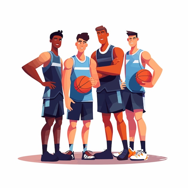 Vector group of motivated basketball players stand together