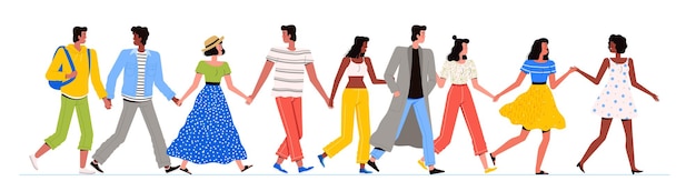 Group of multiracial people are walking together