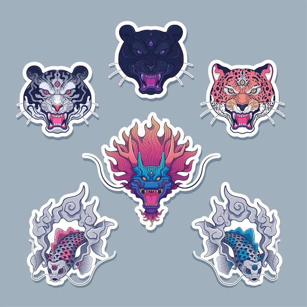 Group of mythical animal artwork sticker