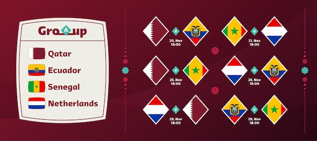 Group A national team Schedule matches in the final stage at the 22 Football World Championship Vector illustration of world football 22 matches