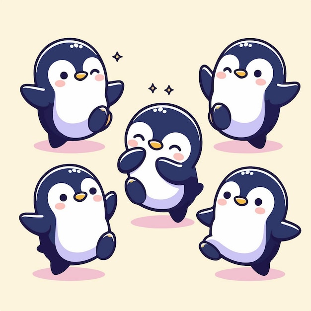 Vector a group of penguins with the word penguin on their chest