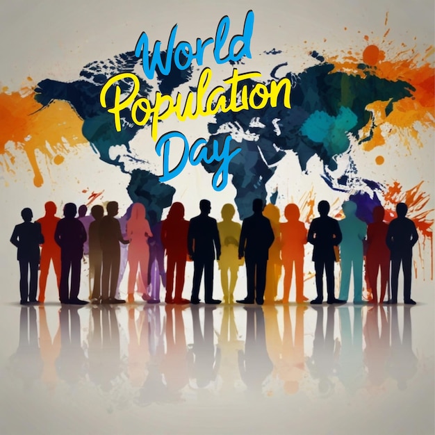 a group of people are standing in front of a world population day poster