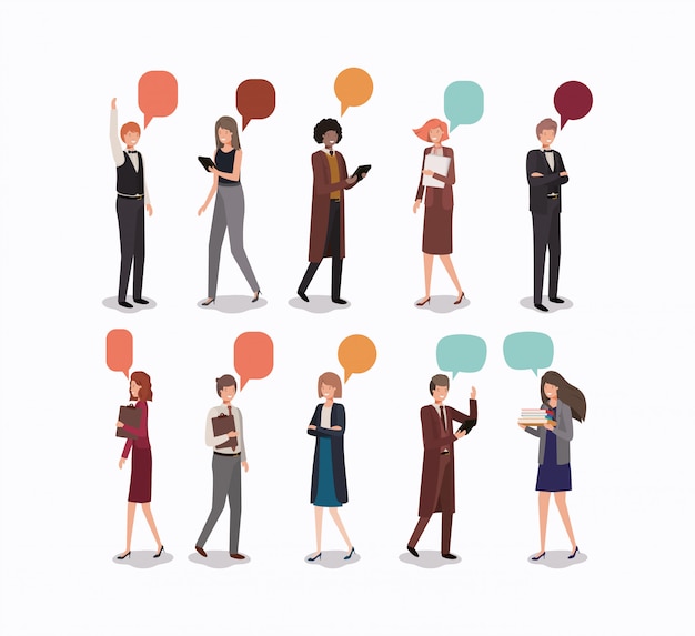 Vector group of people business with speech bubble