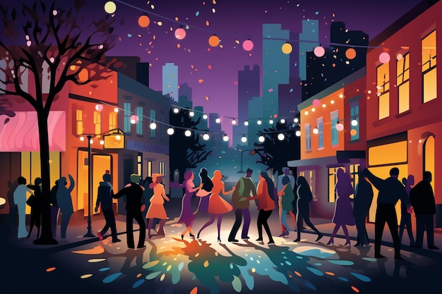 Vector group of people dancing illustration