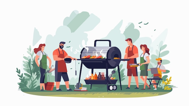 Vector group of people enjoying bbq outdoors